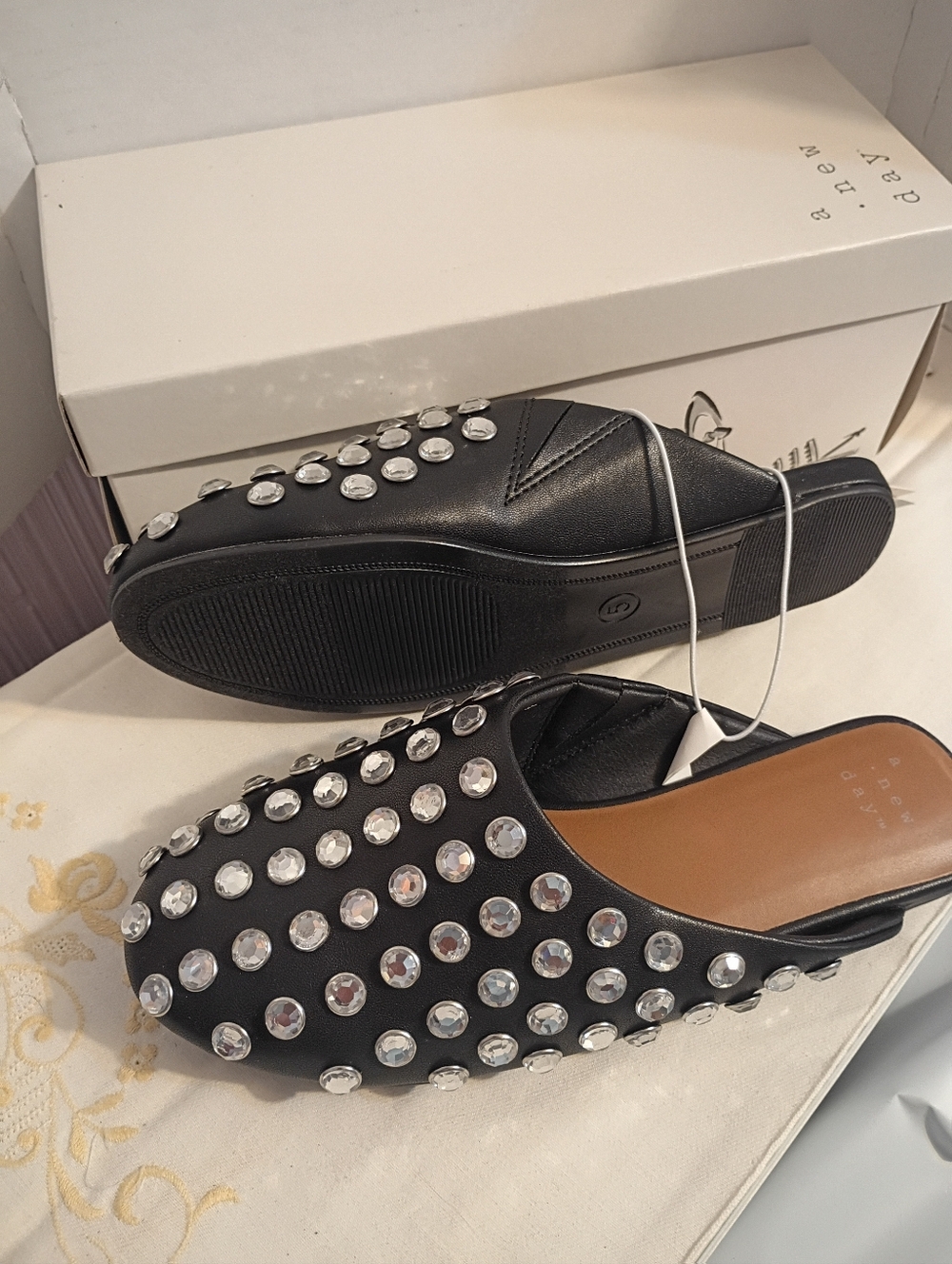 New! A New Day - Women's Channing Studded Slip On Mule Flats Black Size 5 - Picture 5 of 6